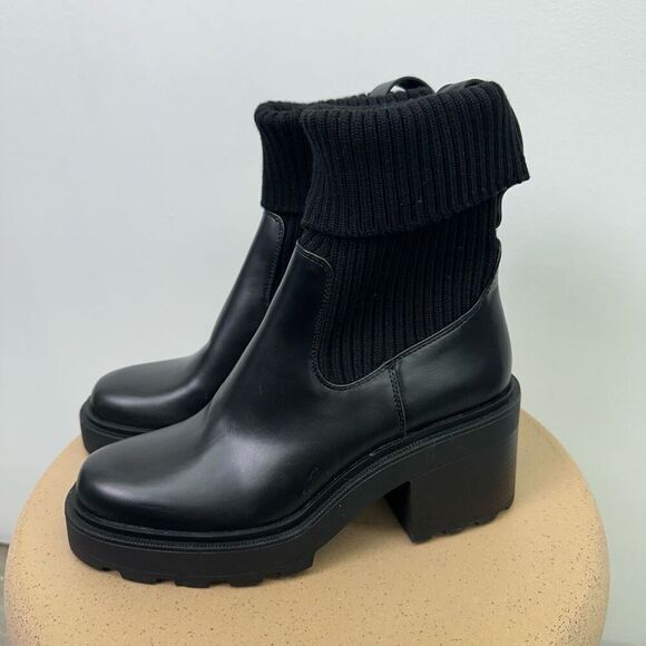 Zara Women’s Black Ribbed Sock Ankle Boots With Track Sole - Picture 3 of 13